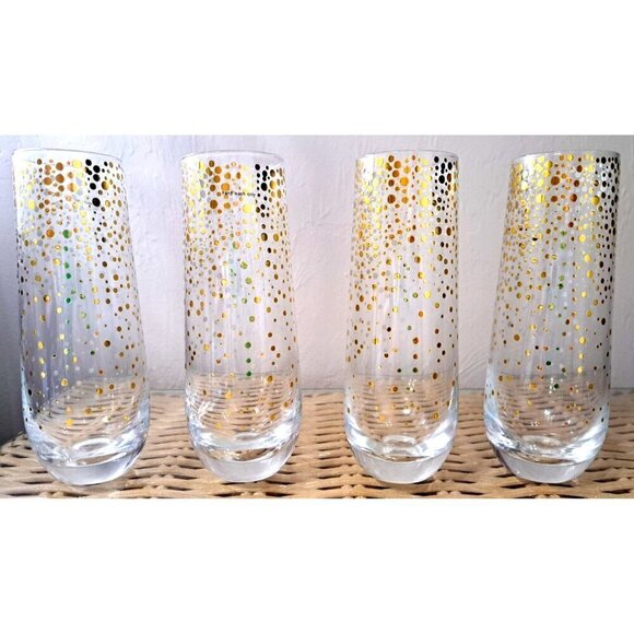 Unbranded Stemless Champagne Flutes Gold Confetti Set of 4 - Picture 2 of 8